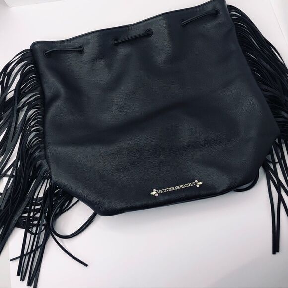 Victoria’s Secret Black Leather Fringe Backpack - Picture 2 of 9